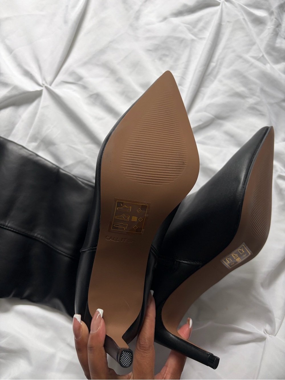 Call it Spring Black Leather High Pointed Toe Heeled Boots - Picture 8 of 9